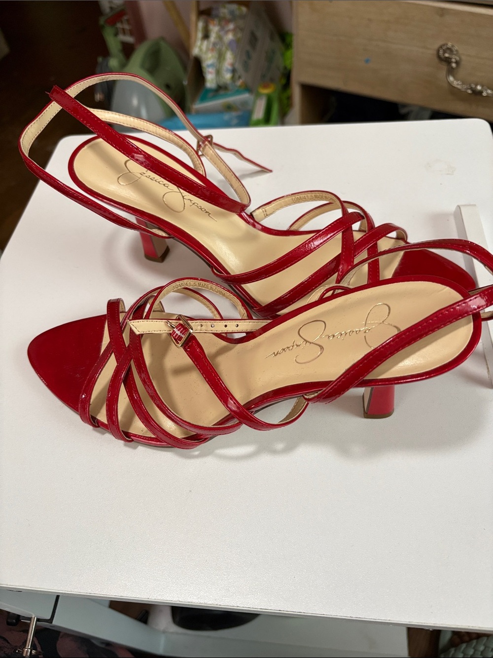 Jessica Simpson Red Strappy Pointed Toe Stiletto Sandals with Ankle Wrap - Picture 4 of 6